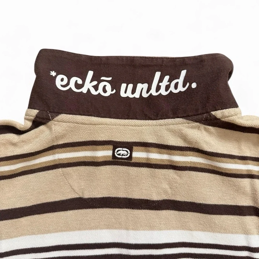Ecko Unltd. Brown Striped Polo Shirt Men's Size XL Y2K 2000s Streetwear Skate